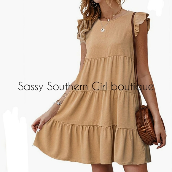 🆕⭐Boho Tan Khaki babydoll dress - Picture 4 of 7